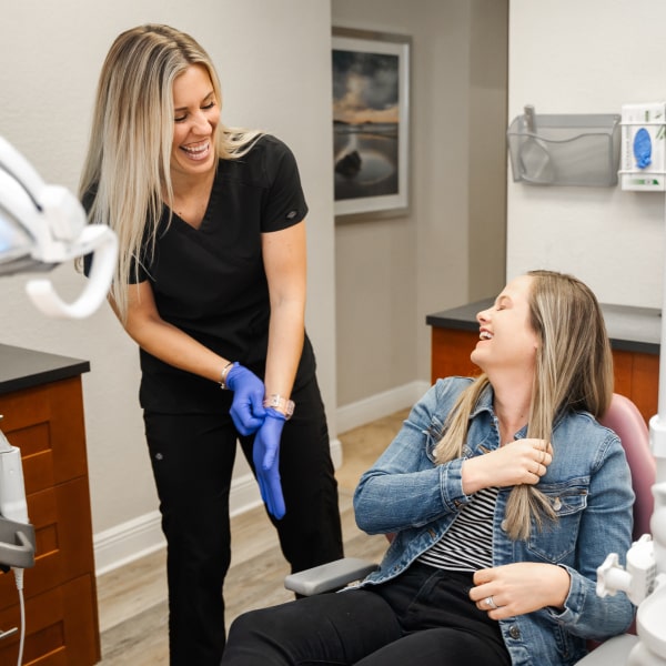 A photo of a dental exam procedure at Prestige Dental